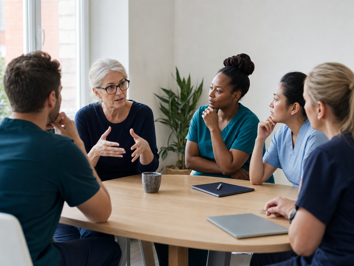 Clinical colleagues in a facilitated learning discussion